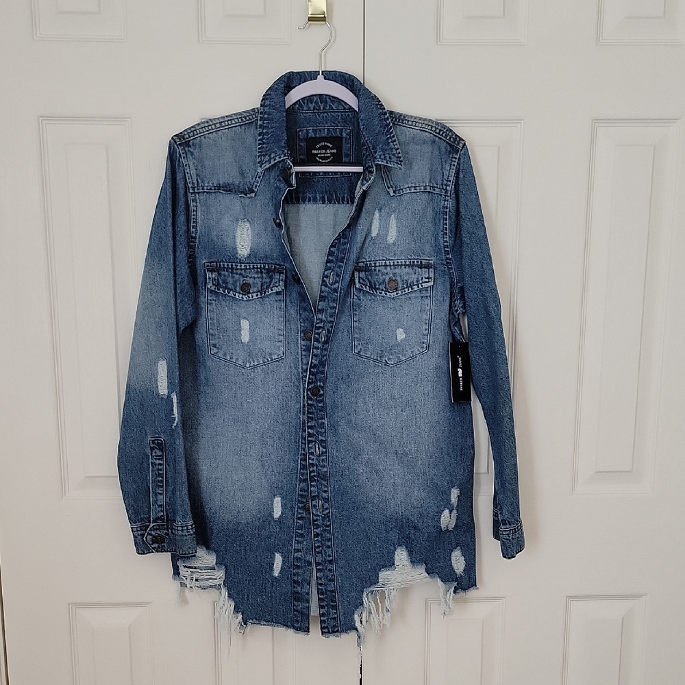 NWT's Stylish Distressed Denim Utility Jacket